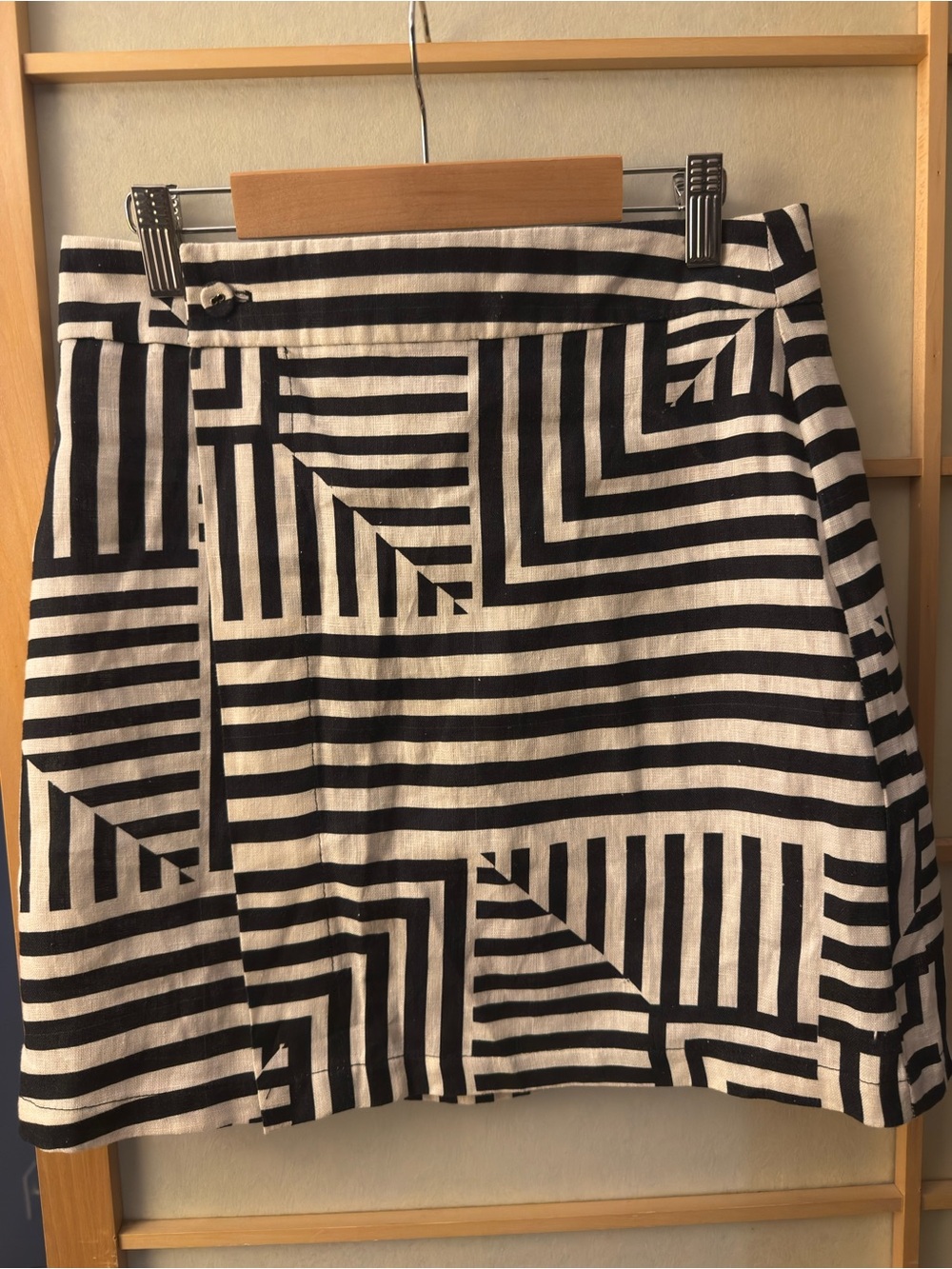Hevron Geometric linen Black & White Mini Skirt Sz S